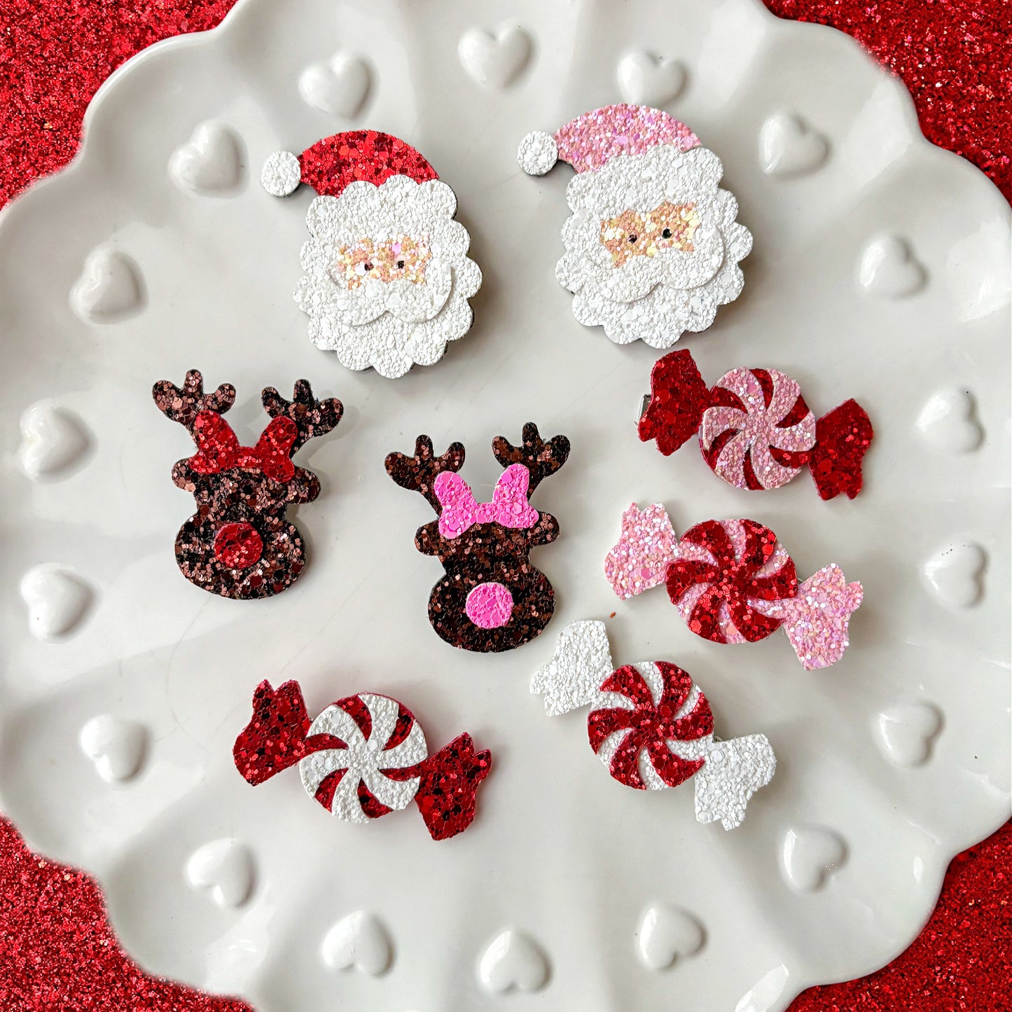 Red & Pink Peppermint Candy Hair Bows