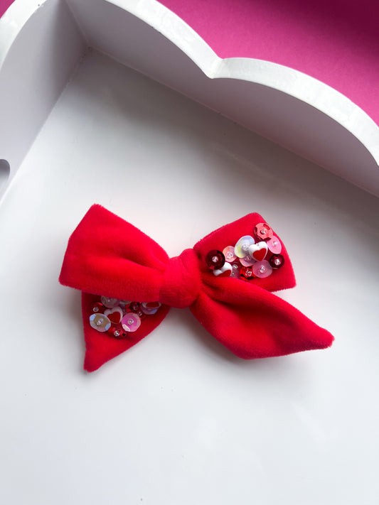 Sequins Red Velvet Bow