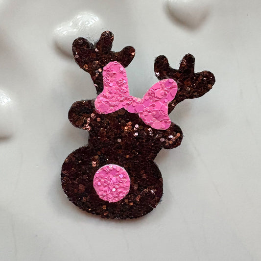 Reindeer With Pink Bow Glitter Hair Bow