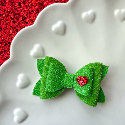 Green With Red Heart Bow