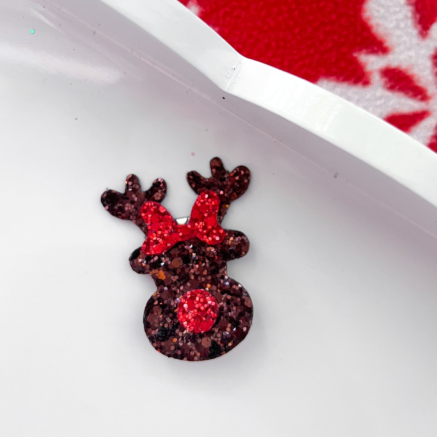 Reindeer With Red Bow Glitter Hair Bow