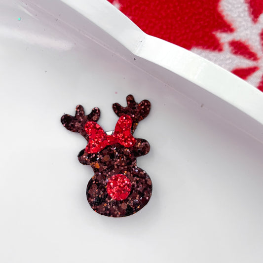 Reindeer With Red Bow Glitter Hair Bow