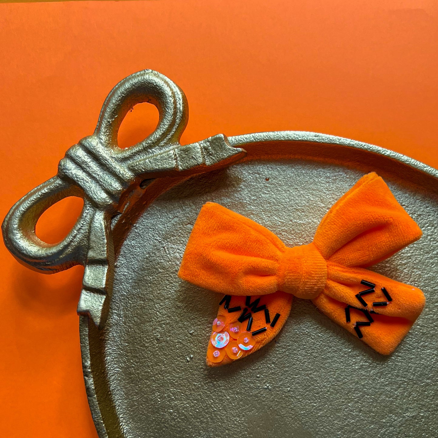 Orange Crayon Velvet Bow