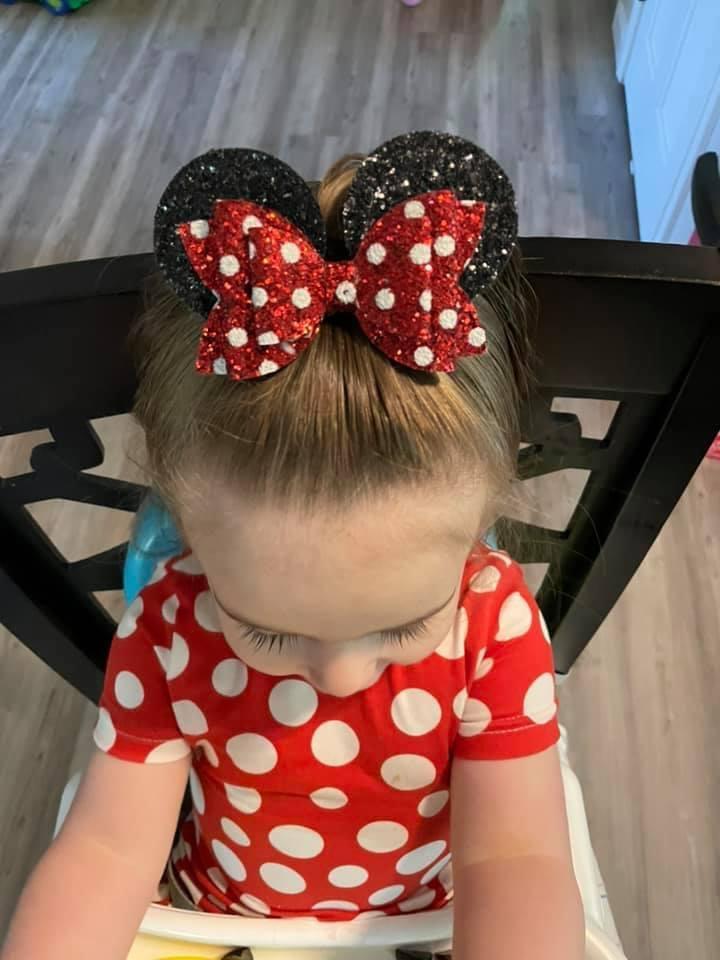Red Mouse Ears Bow Sparkling New Baby 